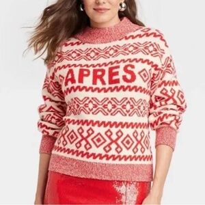 APRES Red & White Mock Turtle Neck Pullover Fair Isle Sweater by A New Day - M